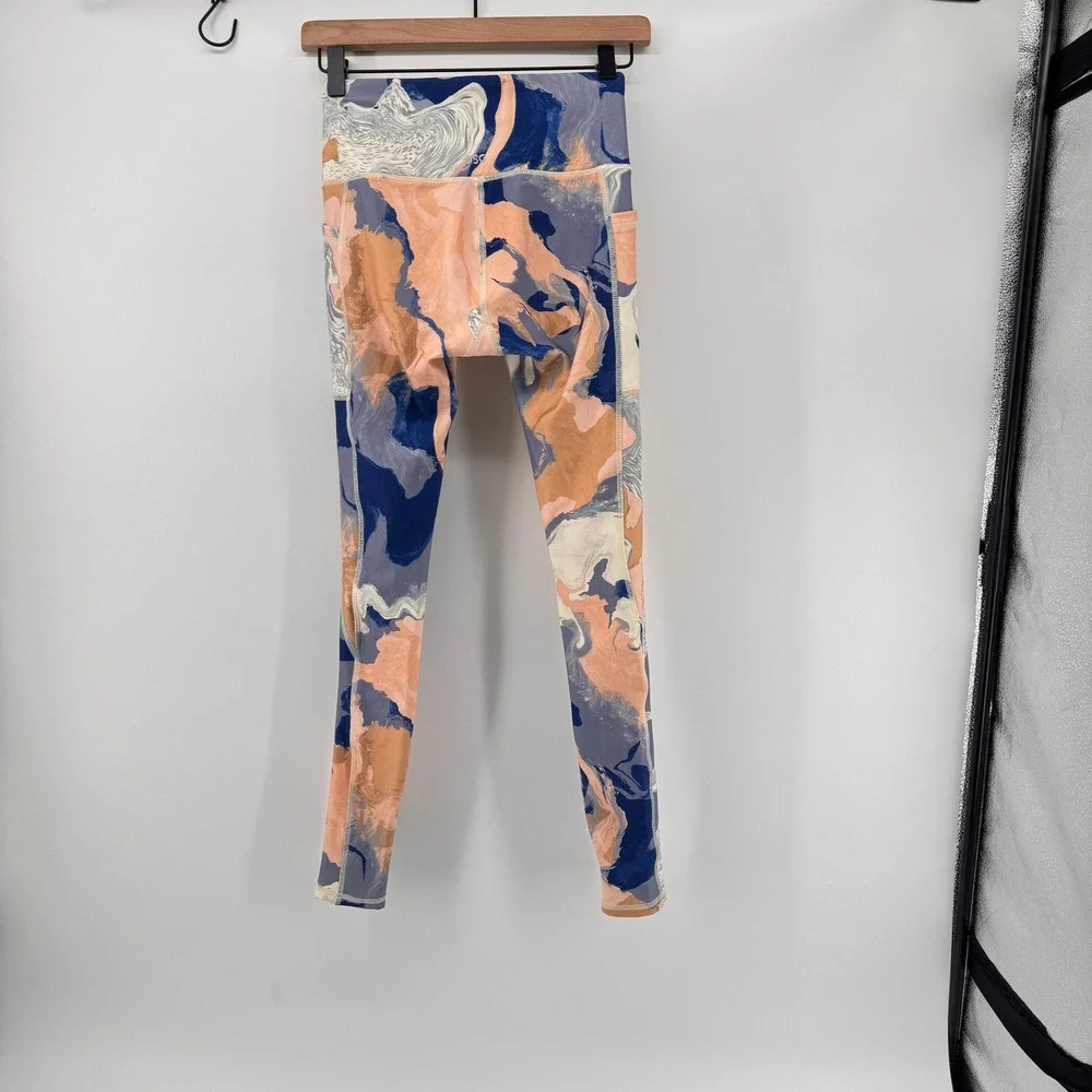 DSG Womens‎ High Waisted Marble Swirl Print 7/8 Leggings Blue Peach XS